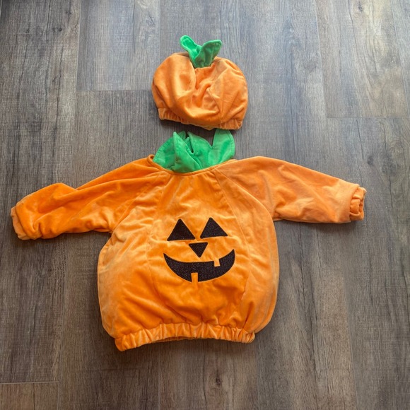 Target Toddler Pumpkin Costume 12-18 Months Orange Plush Jack-O-Lantern 2pc Set - Picture 2 of 9